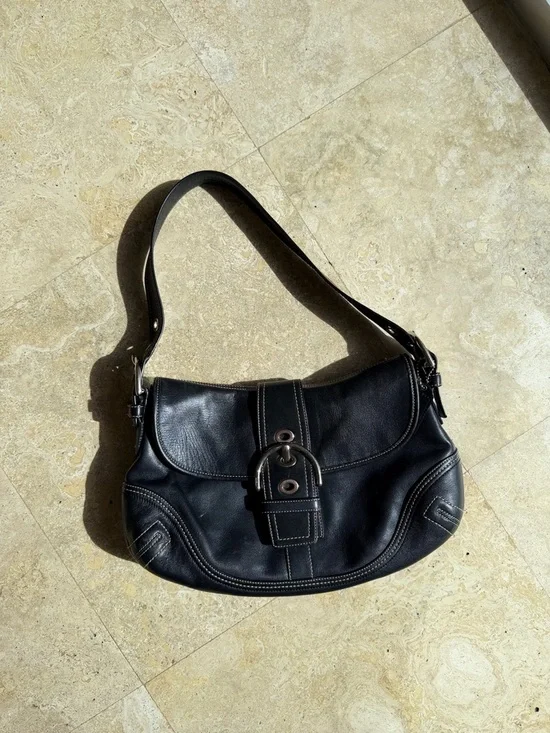 Y2K Vintage Coach Black Silver Buckle Soho Large Shoulder Purse Leather RARE - Picture 4 of 8